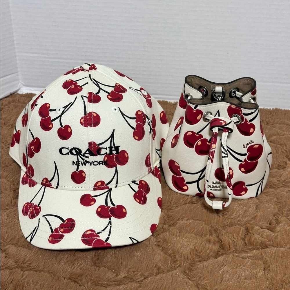 Coach Cherry Print Cap and Bag Set
